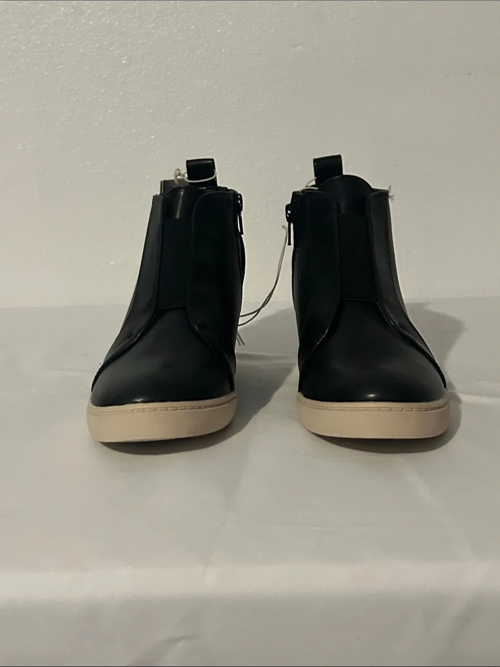 Black Wedge  Boot with Cream Sole